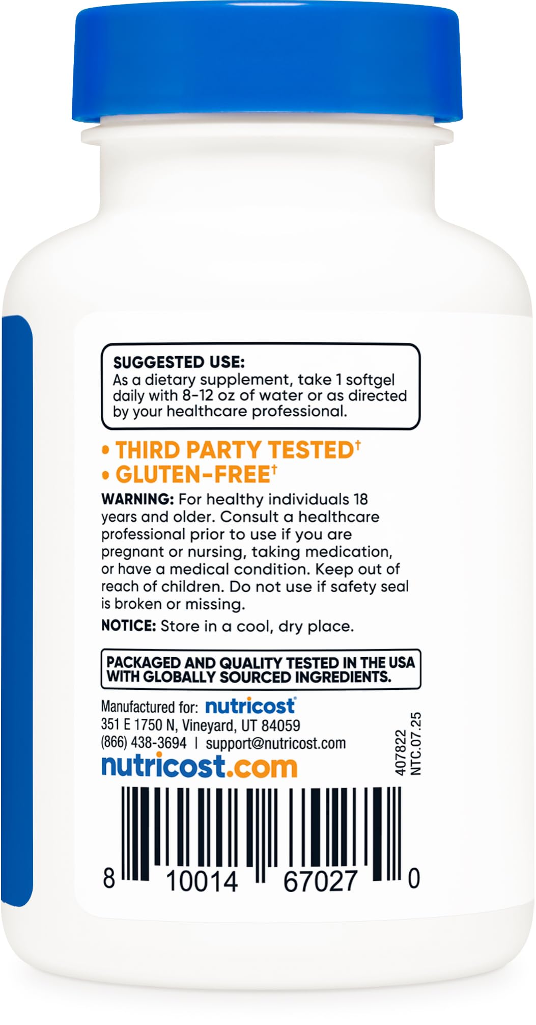 Nutricost Biotin 5000mcg softgel closeup showing smooth coating