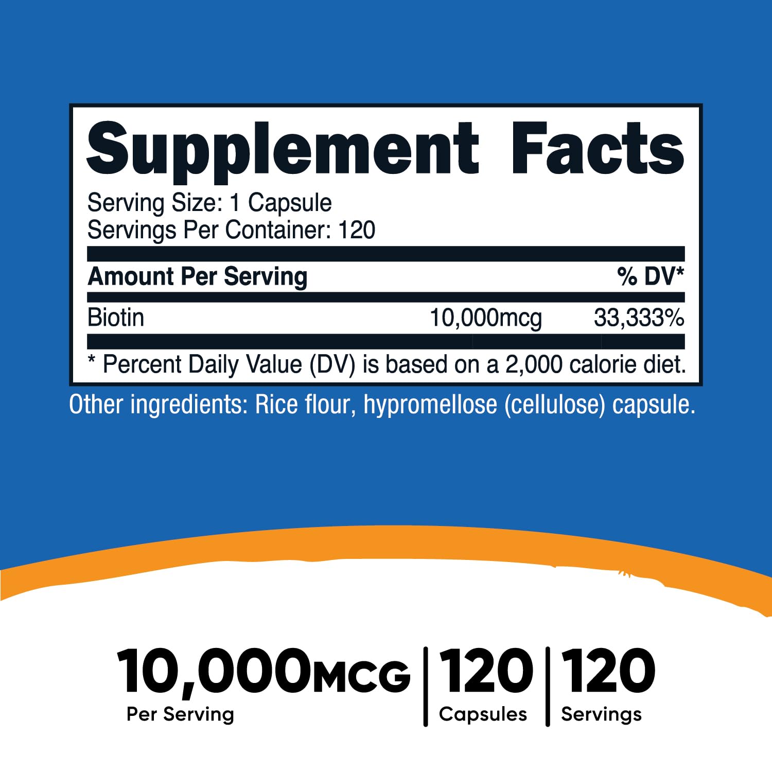 Nutricost Biotin bottle front shows dosage and vegan label.