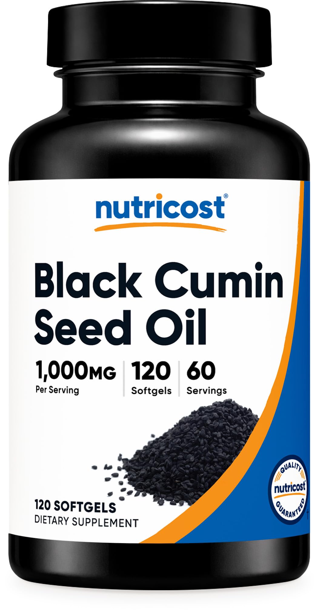 Nutricost Black Seed Oil bottle with 120 softgels, a convenient omega supplement