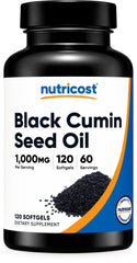 Nutricost Black Seed Oil bottle with 120 softgels, a convenient omega supplement