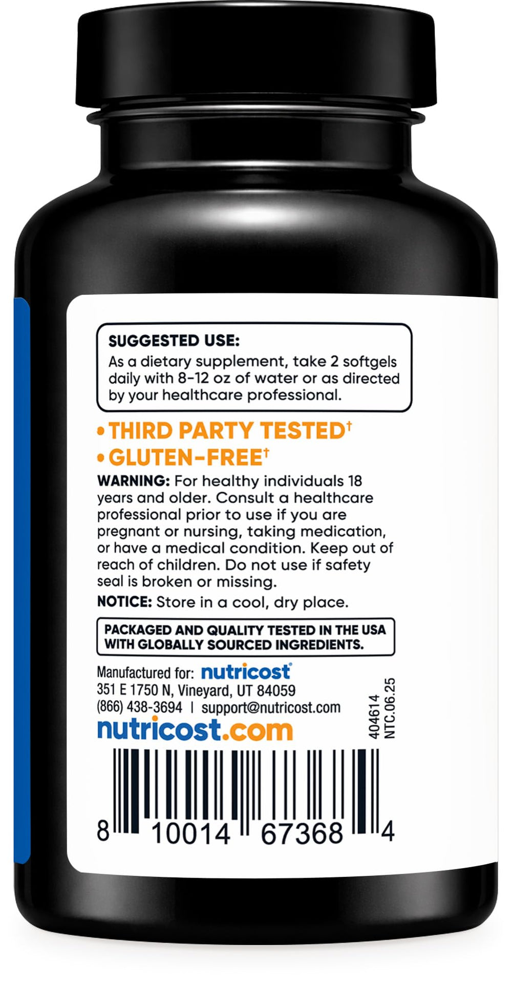 Nutricost Black Seed Oil bottle top view highlighting convenient capsules