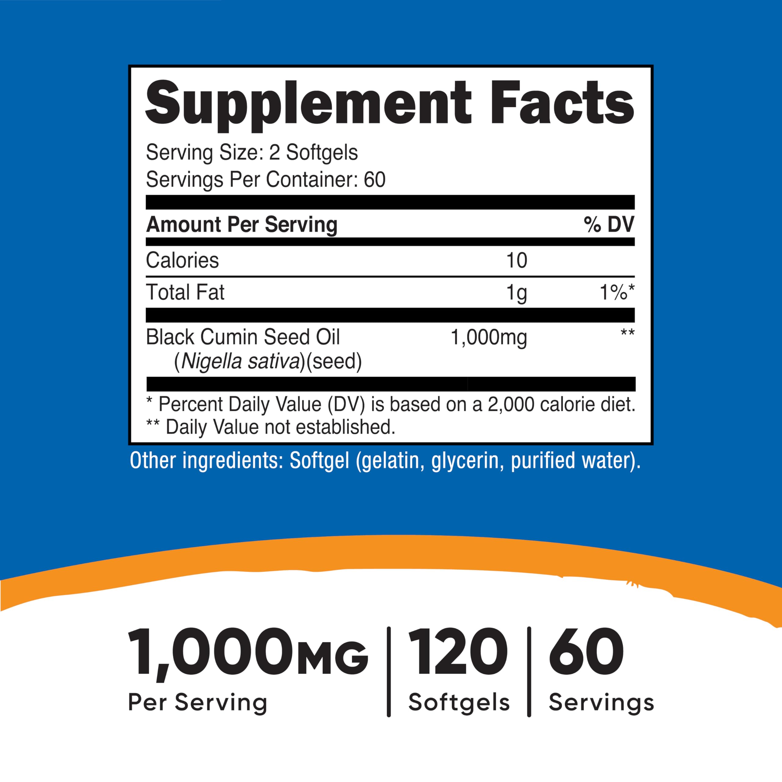 Nutricost Black Seed Oil softgels close-up showing 500mg per capsule