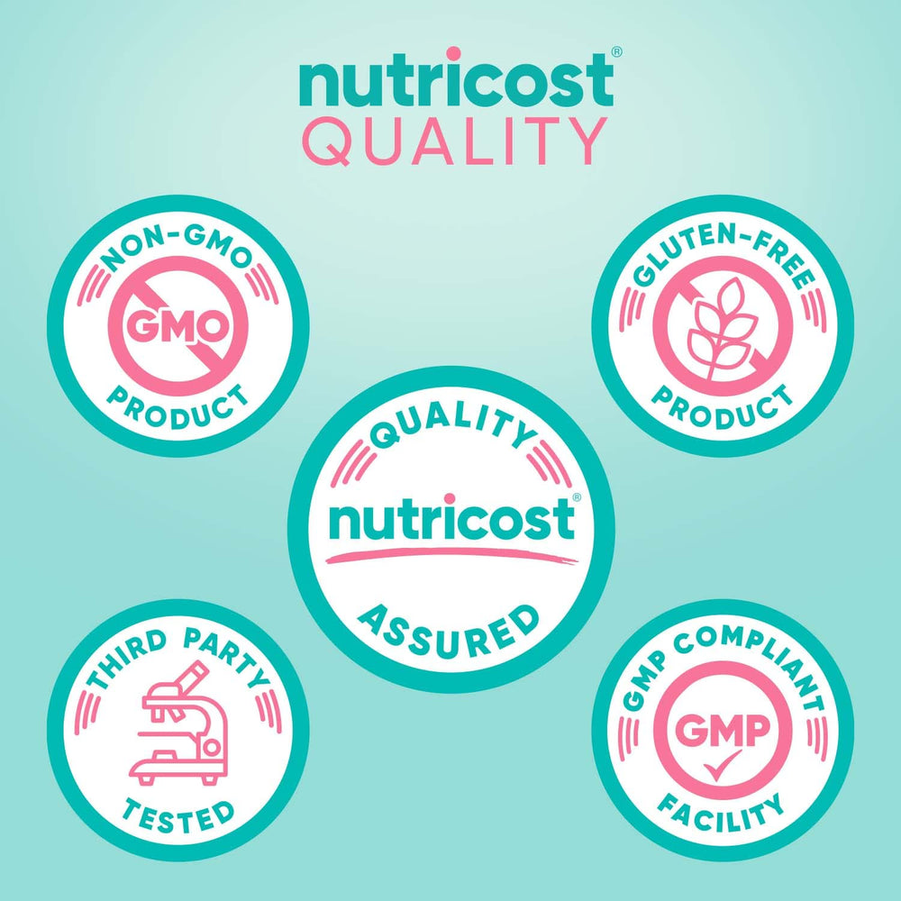 Nutricost boric acid 600mg vaginal suppositories capsules closeup highlighting plant-derived capsules.