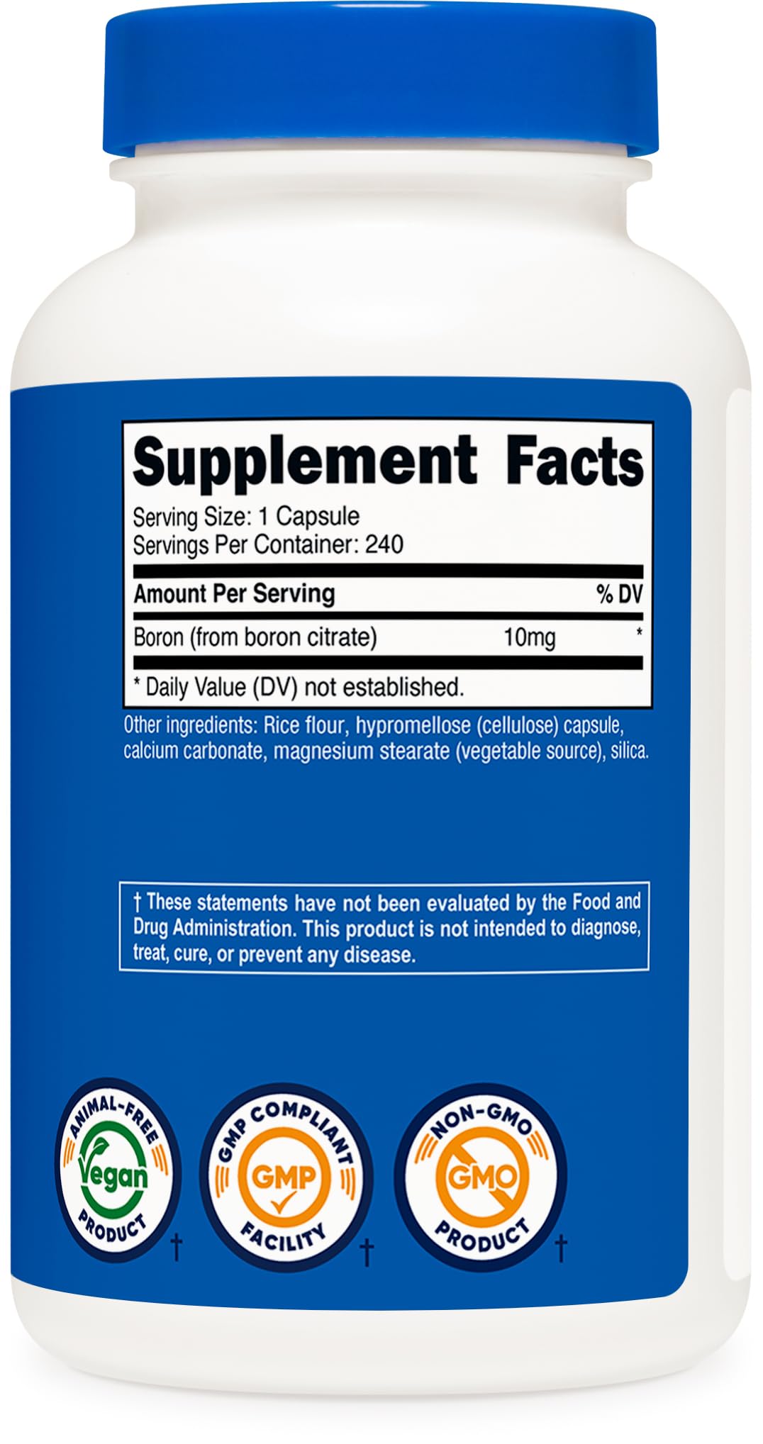 Nutricost Boron Capsules ingredients panel shows clean vegetarian formulation.