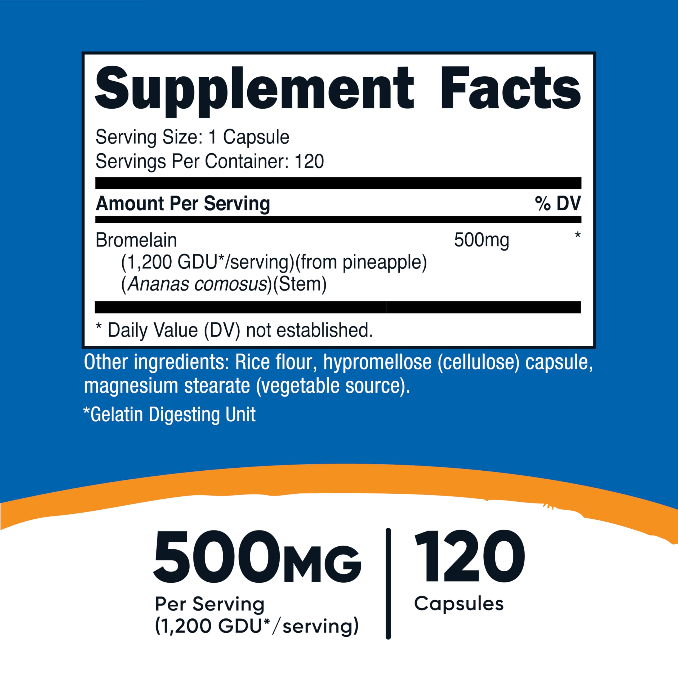 Nutricost Bromelain capsules with label highlighting potency.