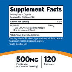 Nutricost Bromelain capsules with label highlighting potency.