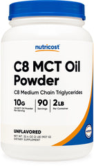 Nutricost C8 MCT Oil Powder bottle shows 95% C8 for clean energy
