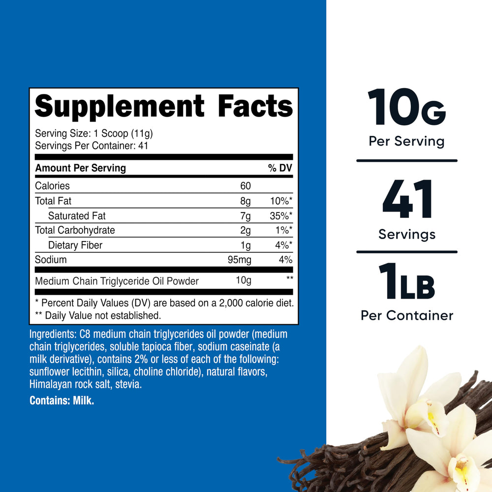 Nutricost C8 MCT Oil Powder Vanilla scoop shows easy, measured serving.