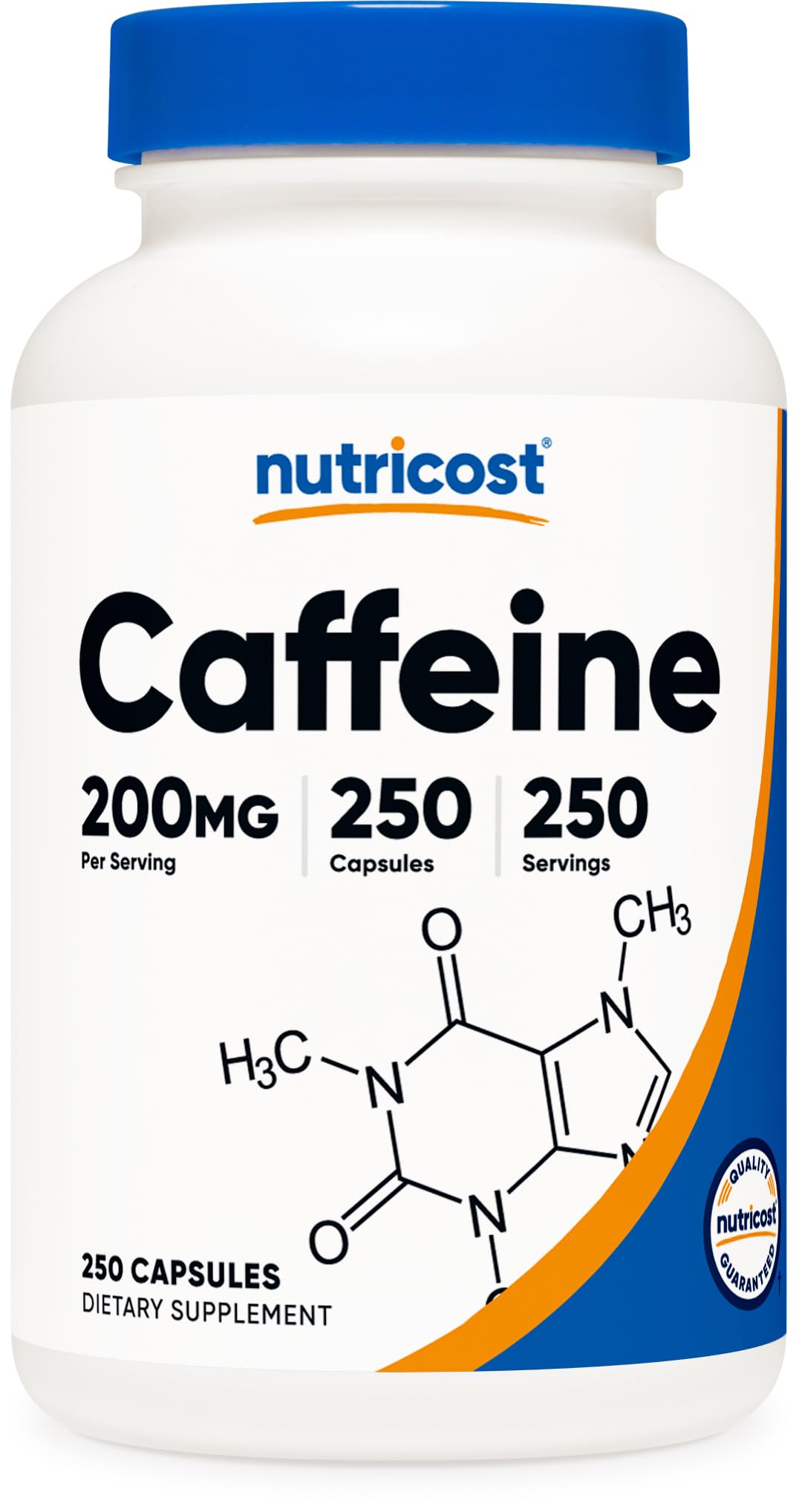Nutricost caffeine pills capsules close-up for quick energy on demand