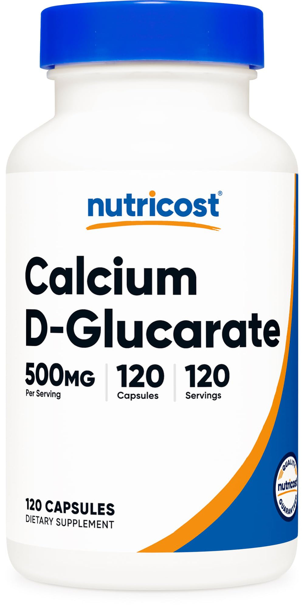 Nutricost Calcium D-Glucarate bottle front, 500mg per serving for daily use.