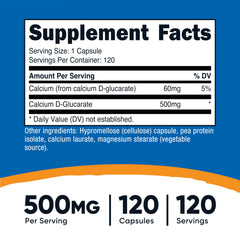 Nutricost Calcium D-Glucarate capsules on white background, easy daily intake.
