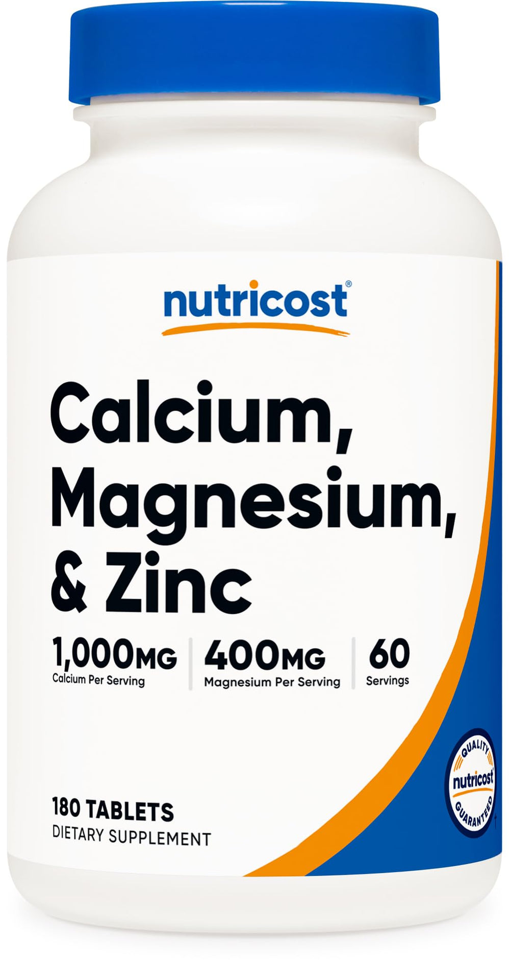 Nutricost Calcium Magnesium Zinc tablets bottle front for daily mineral support.