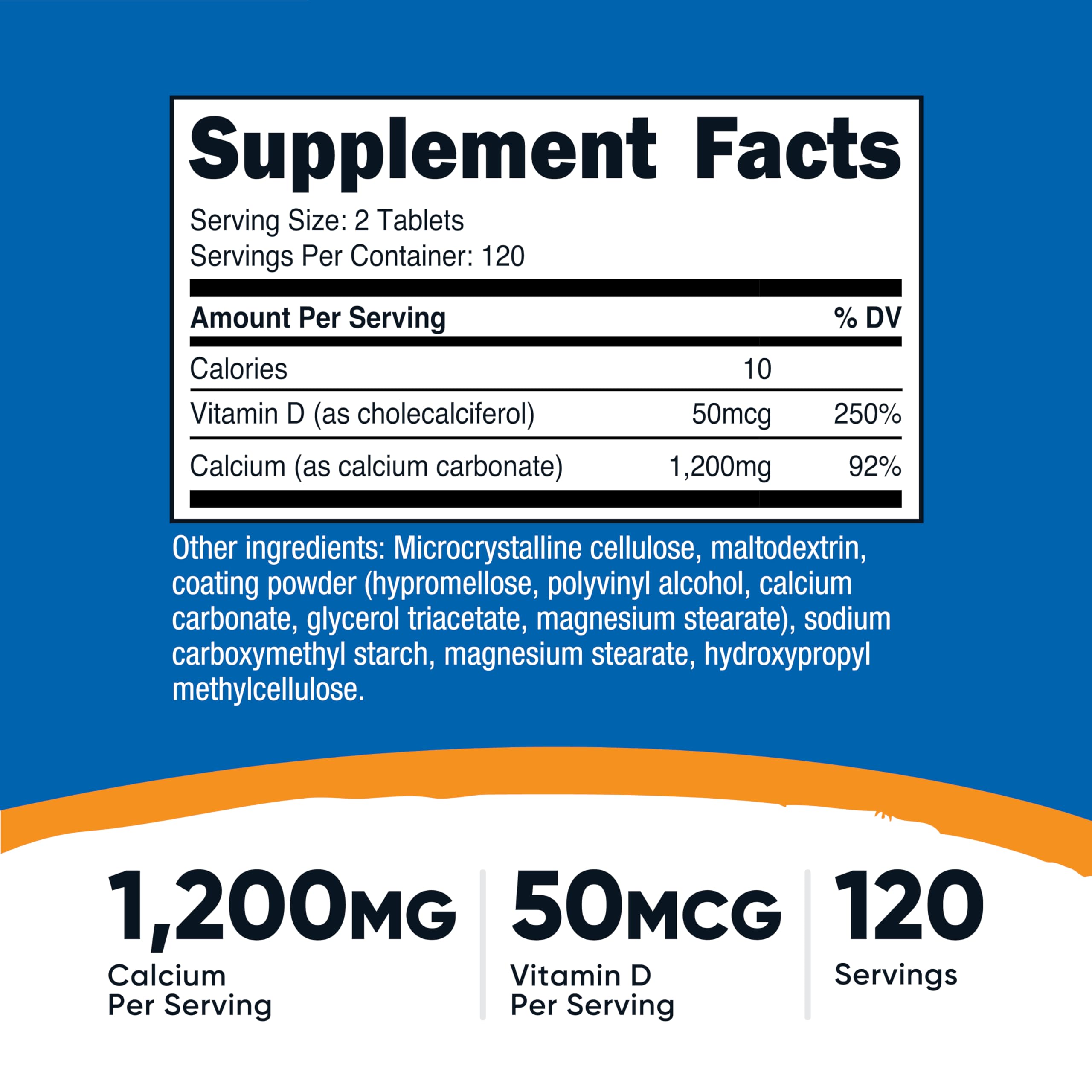 Nutricost Calcium with Vitamin D bottle back view, label details for informed use.