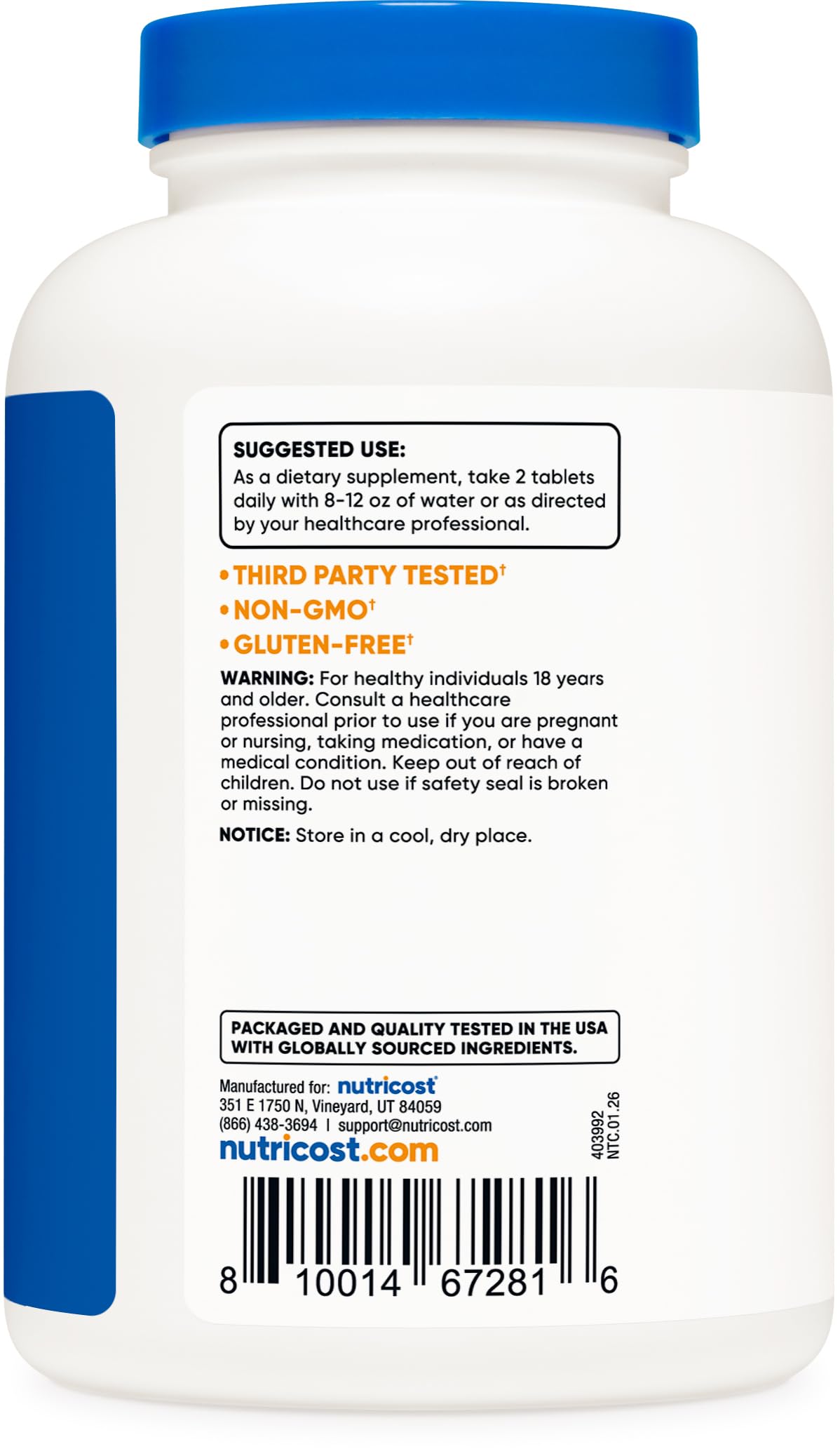 Nutricost Calcium with Vitamin D bottle on shelf, 240-tablet supply for daily use.