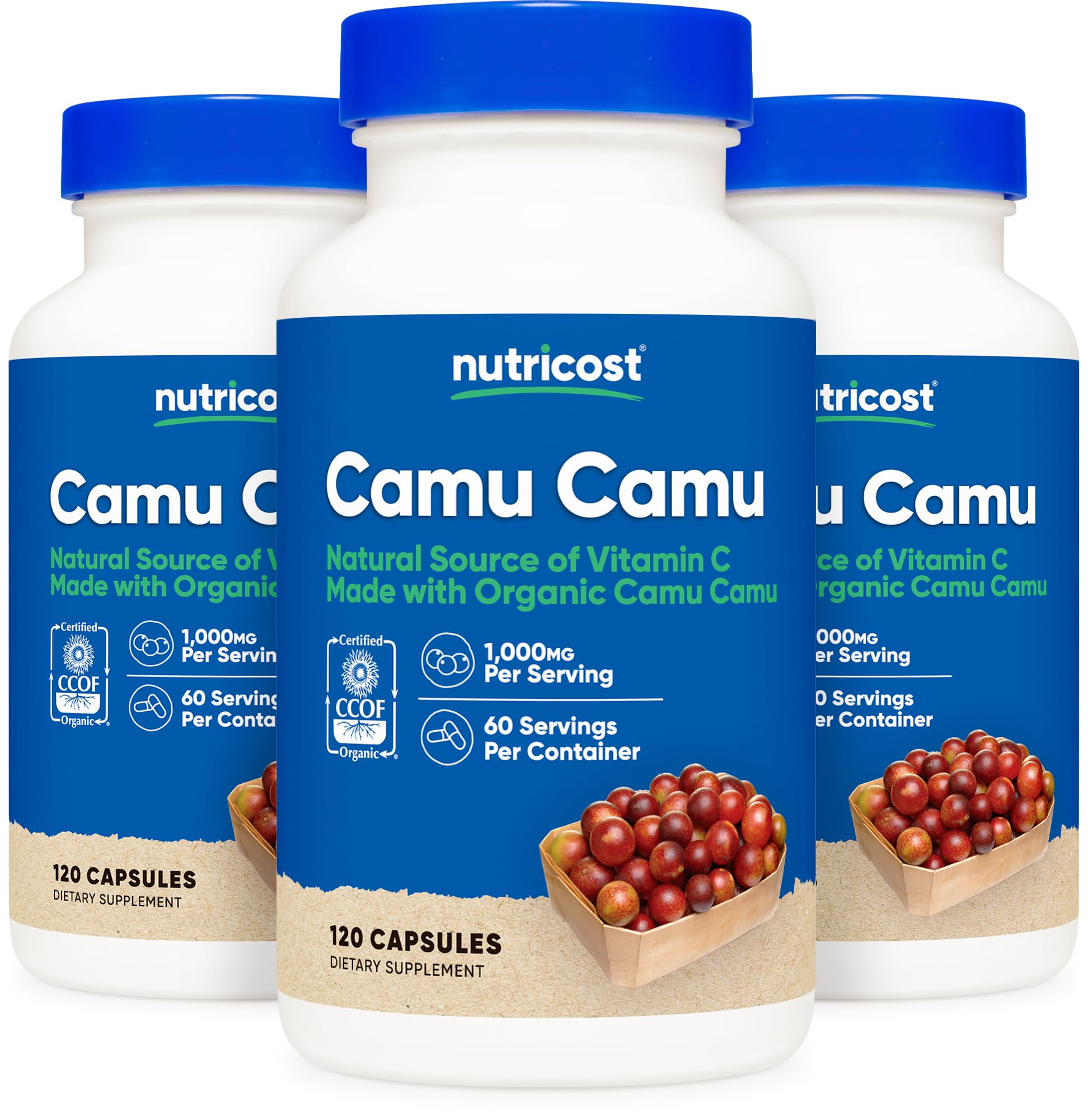Nutricost Camu Camu lifestyle shot suggests a convenient vitamin C routine.