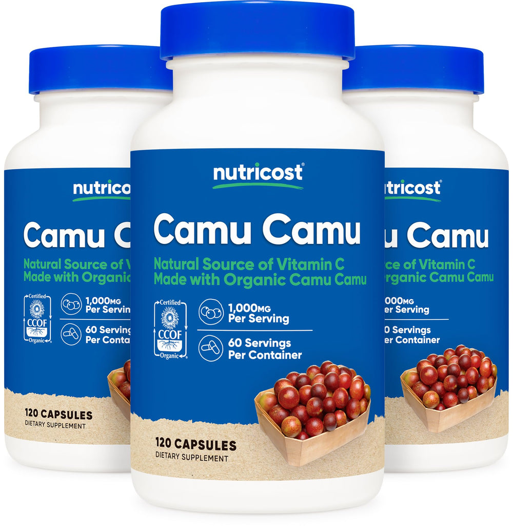 Nutricost Camu Camu lifestyle shot suggests a convenient vitamin C routine.