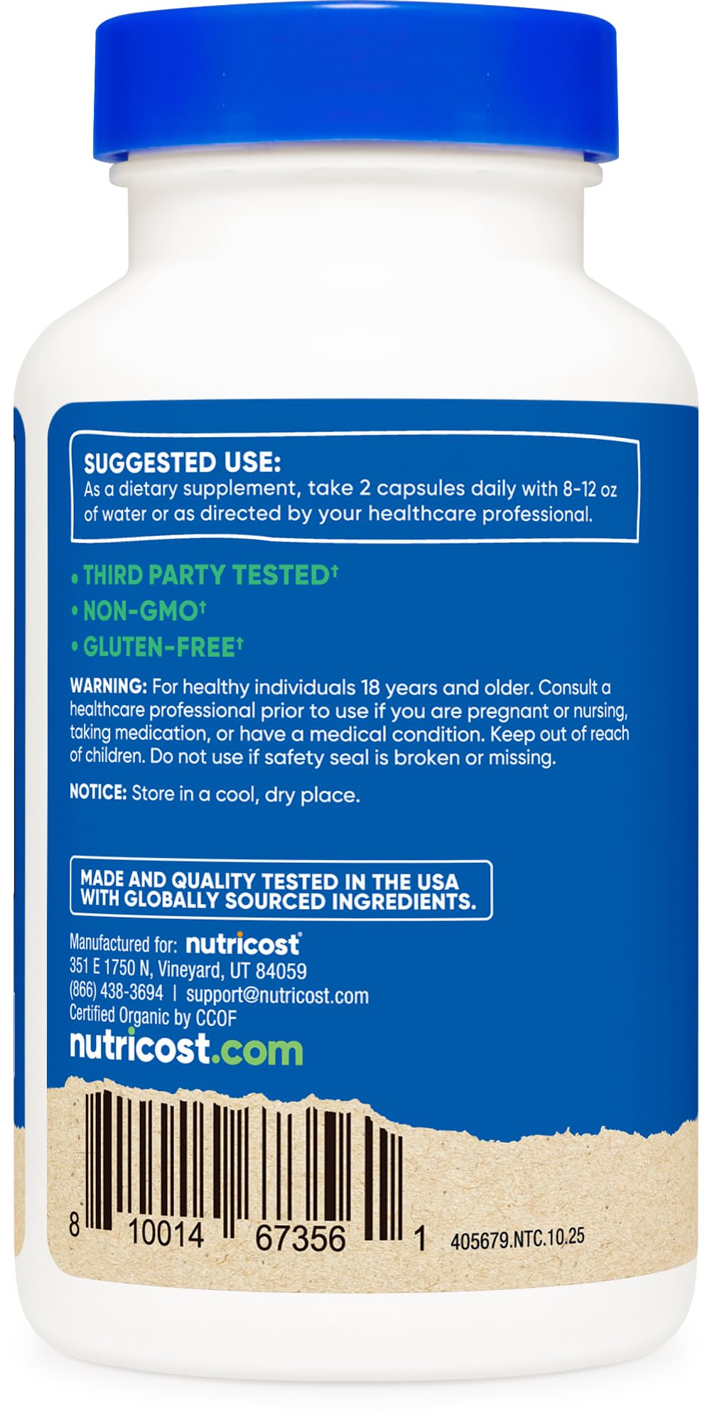 Nutricost Camu Camu packaging box showcases gluten-free, premium formula.