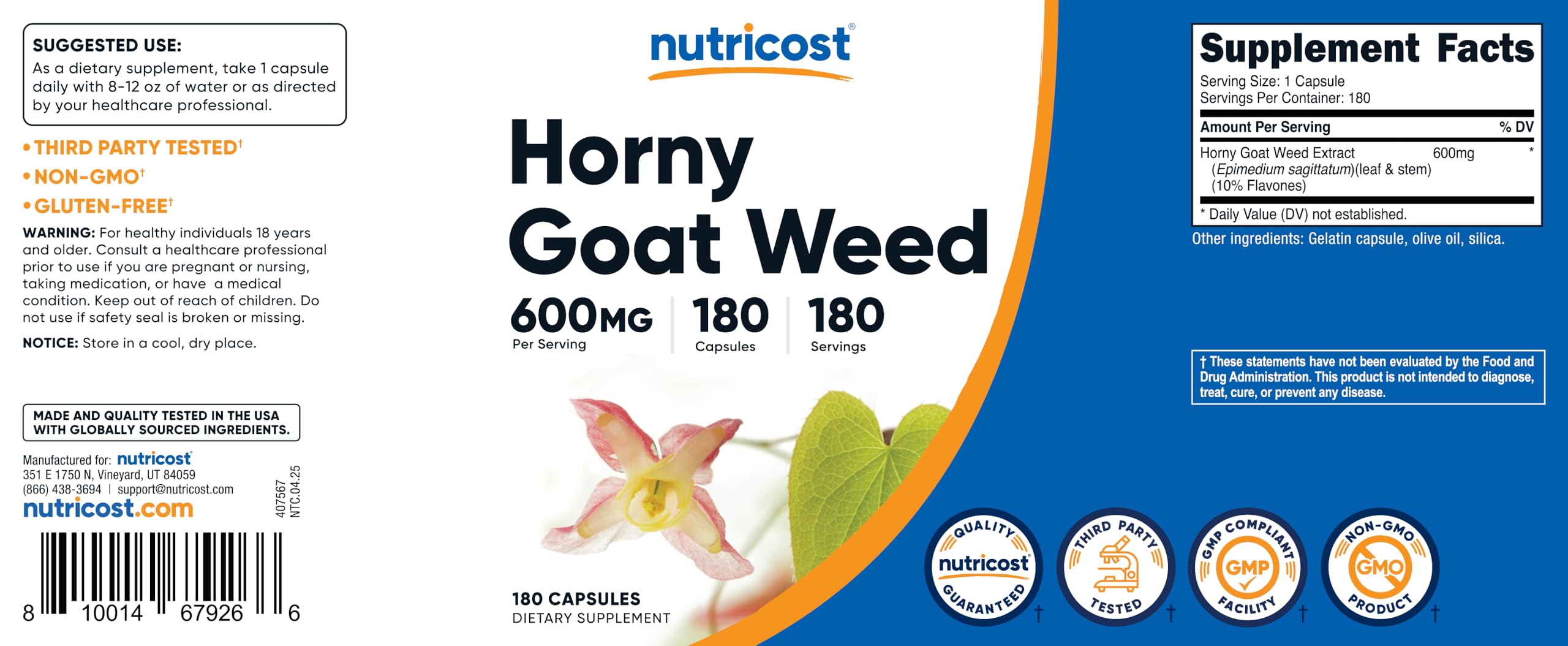 Nutricost Horny Goat Weed capsule closeup suitable for product detail