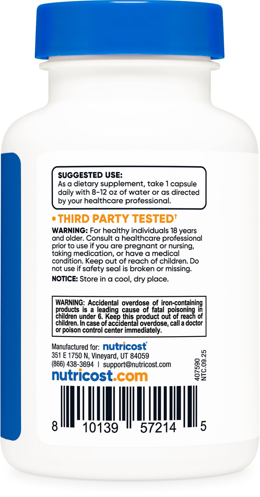 Close-up of Nutricost packaging and capsules for easy daily use