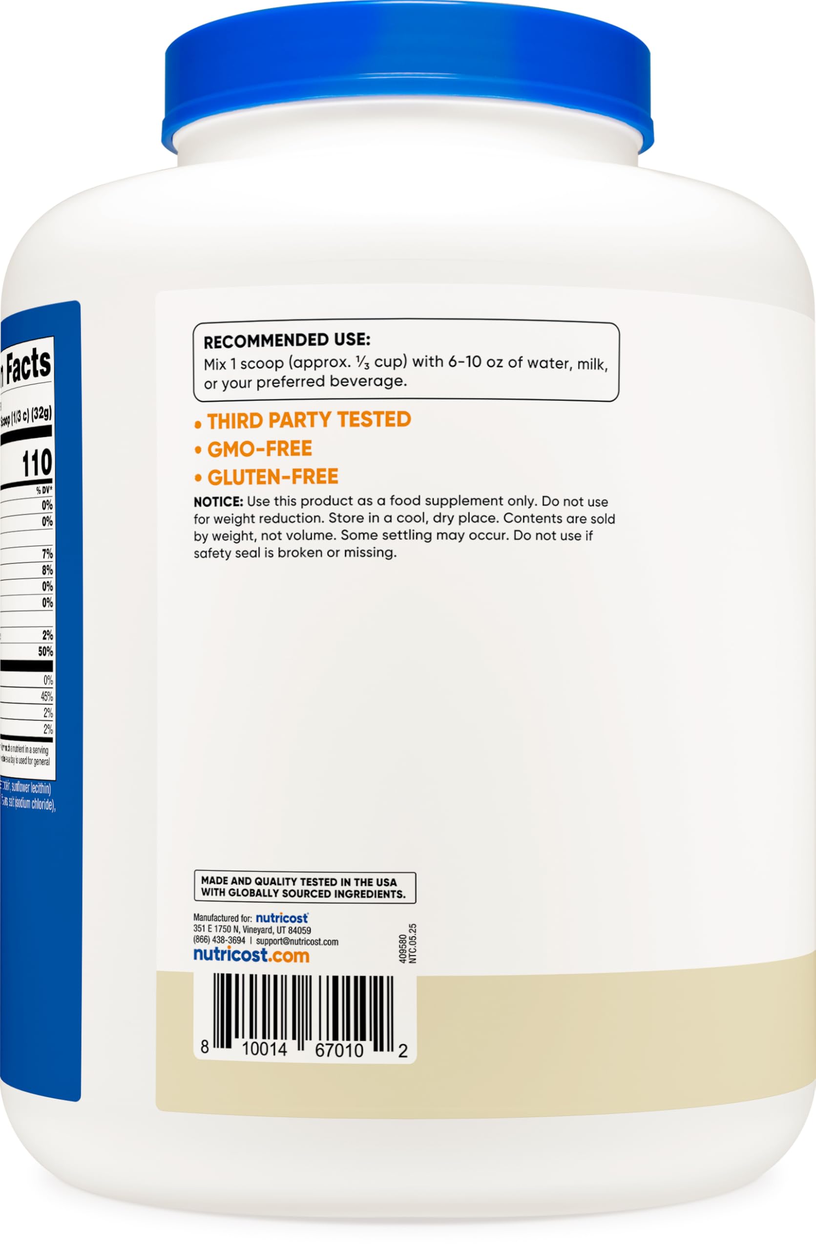 Nutricost casein scoop emphasizes 25 g protein per serving