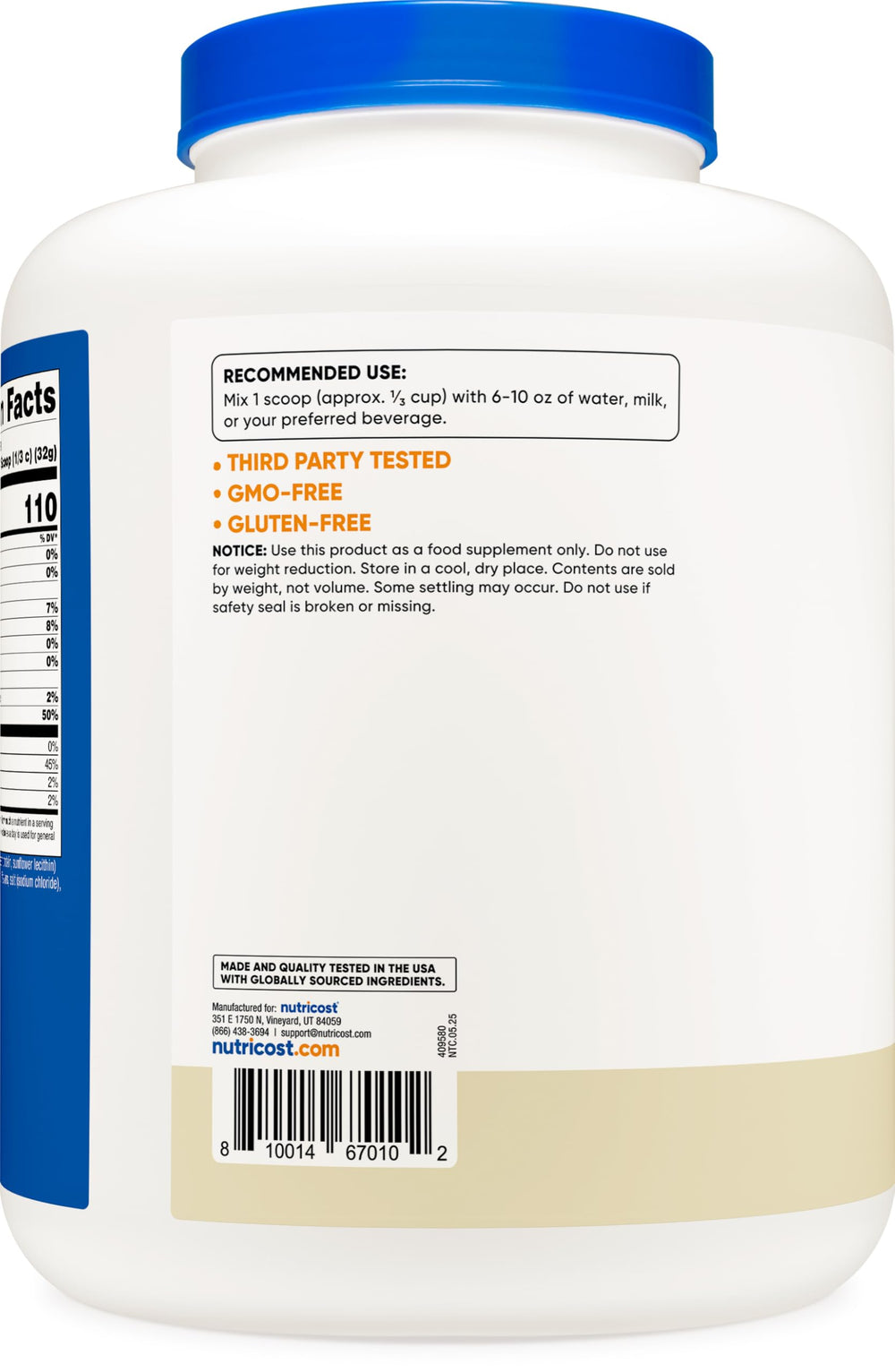 Nutricost casein scoop emphasizes 25 g protein per serving