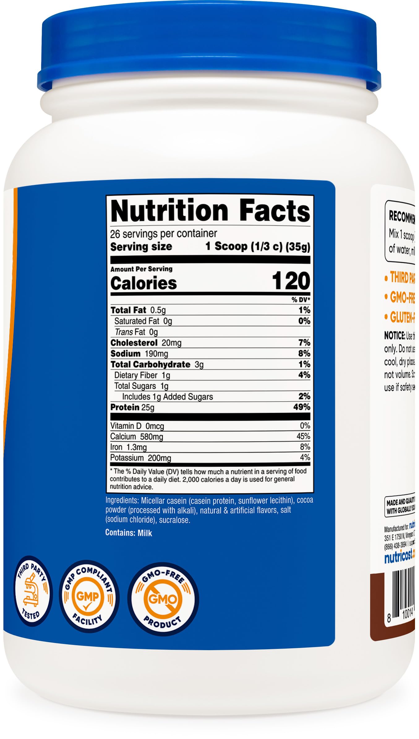 Nutricost Casein Protein Powder shake shows rich chocolate color, handy after workouts.