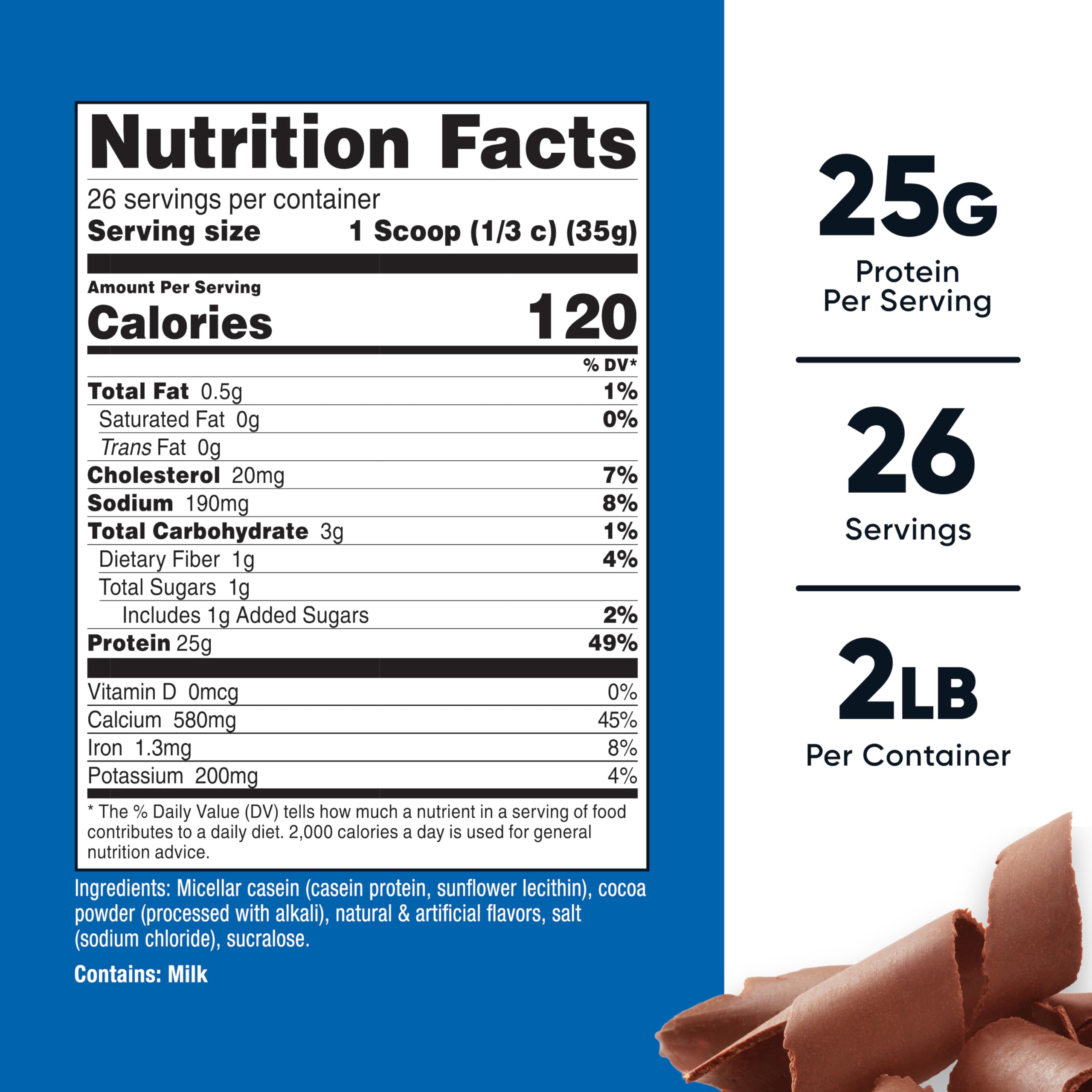Nutricost Casein Protein Powder tub back shows gluten-free and non-GMO attributes.