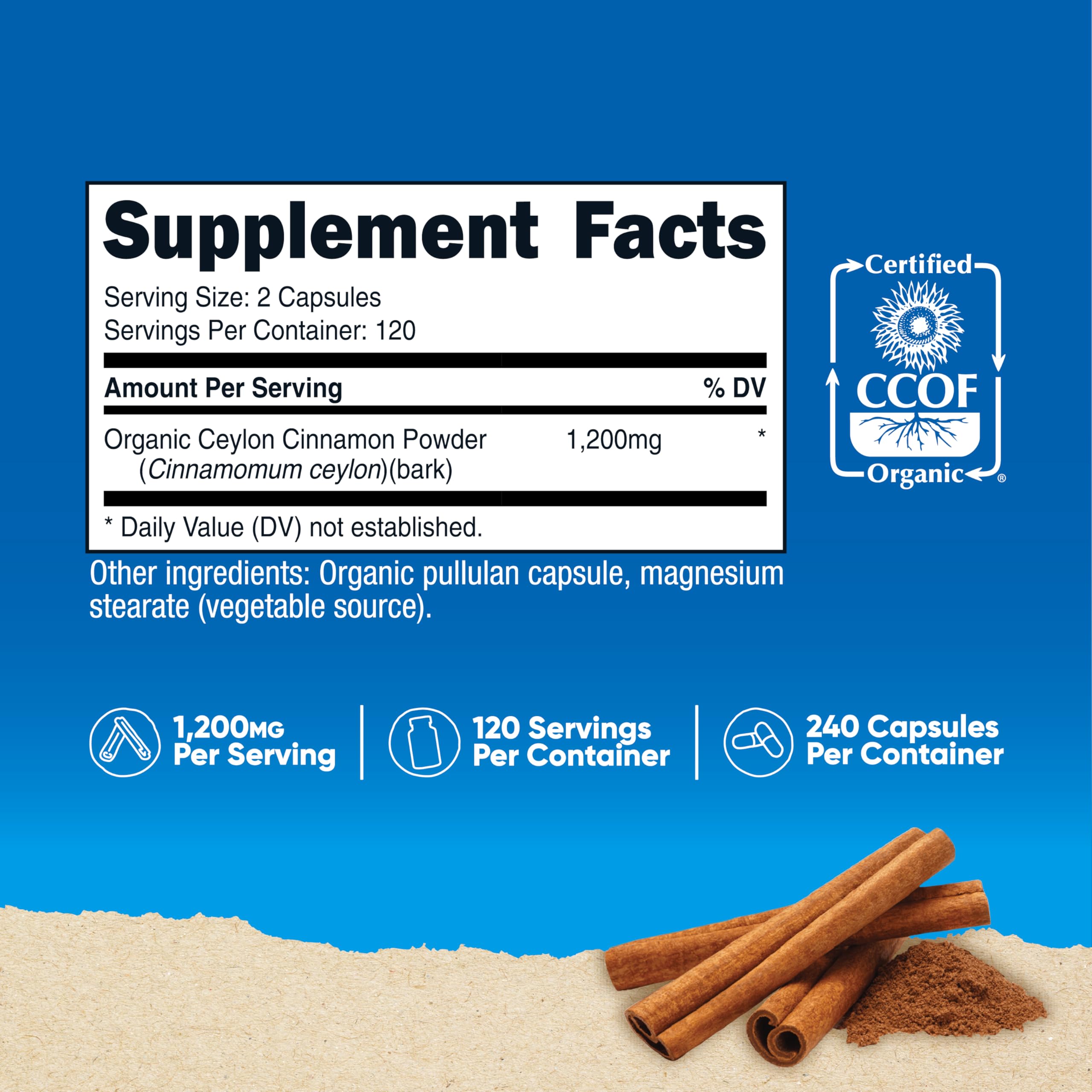 Nutricost Ceylon Cinnamon capsules closeup shows convenient capsules