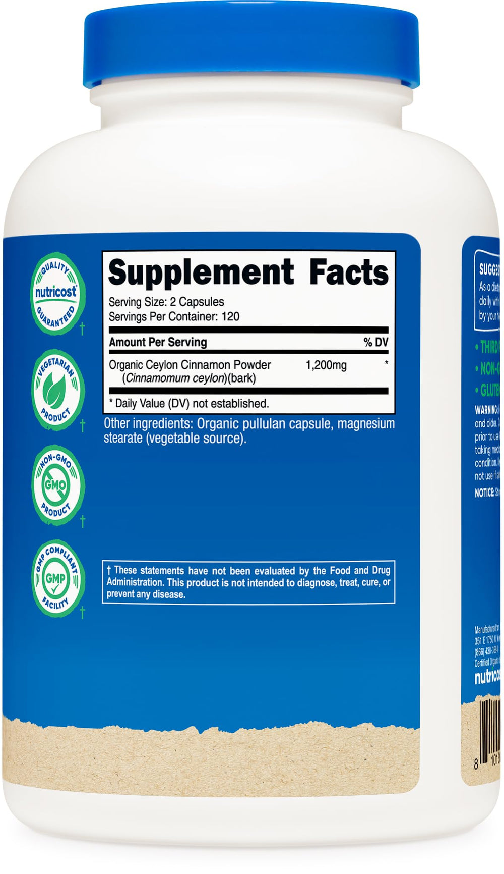 Nutricost Ceylon Cinnamon capsules third-party tested seal indicates quality