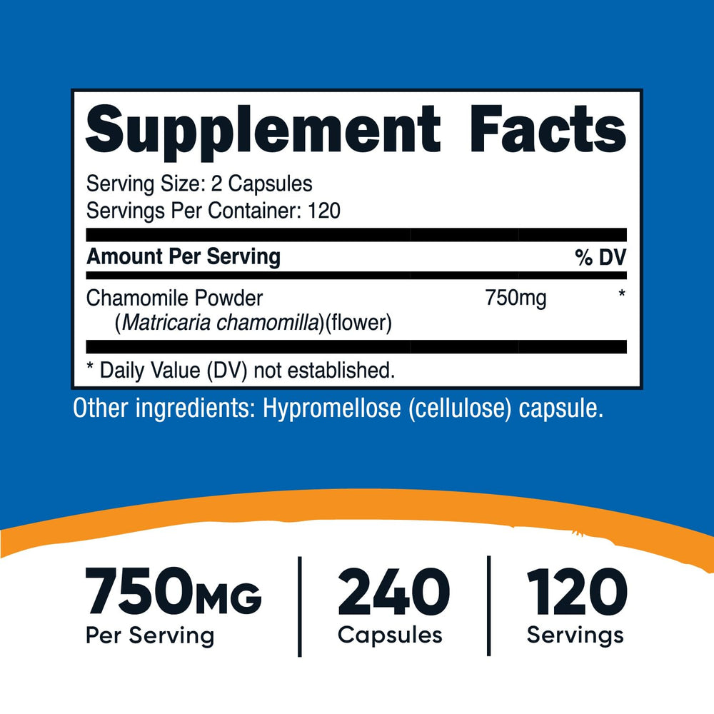 Nutricost Chamomile bottle with capsules – ideal for evening routines