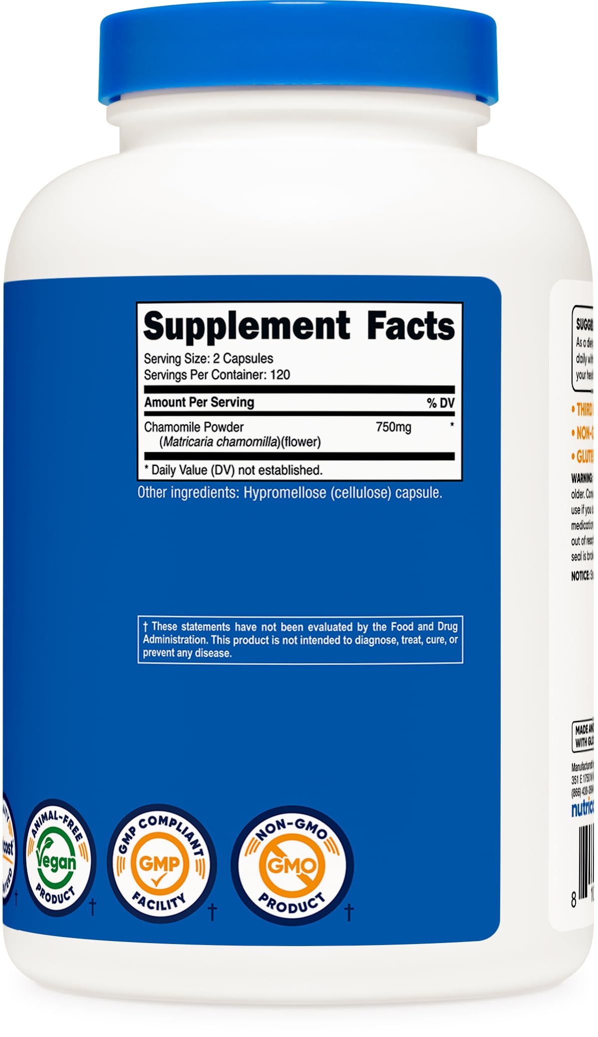 Nutricost Chamomile third-party tested – ISO-lab certification label