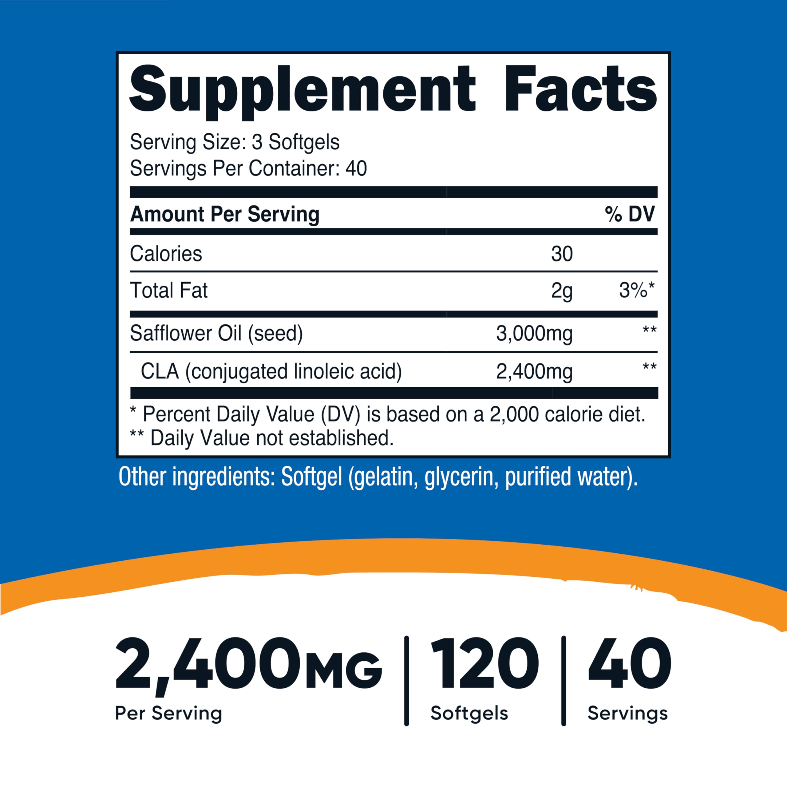 Nutricost CLA 2400mg bottle side view highlighting the potent formula