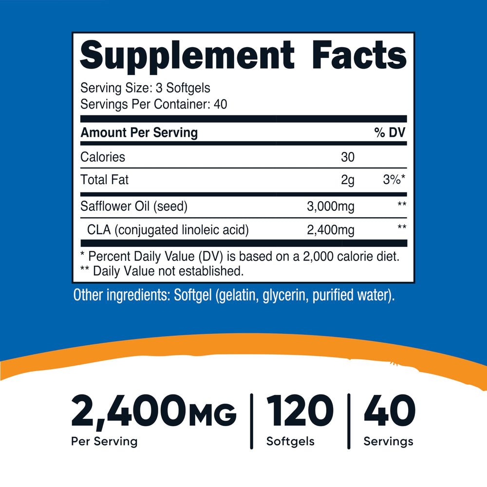 Nutricost CLA 2400mg bottle side view highlighting the potent formula