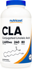 Nutricost CLA 800mg softgel bottle with gluten free, non-GMO label for daily use