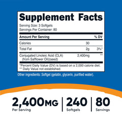 Nutricost CLA 800mg softgel closeup showing a compact, easy to swallow capsule