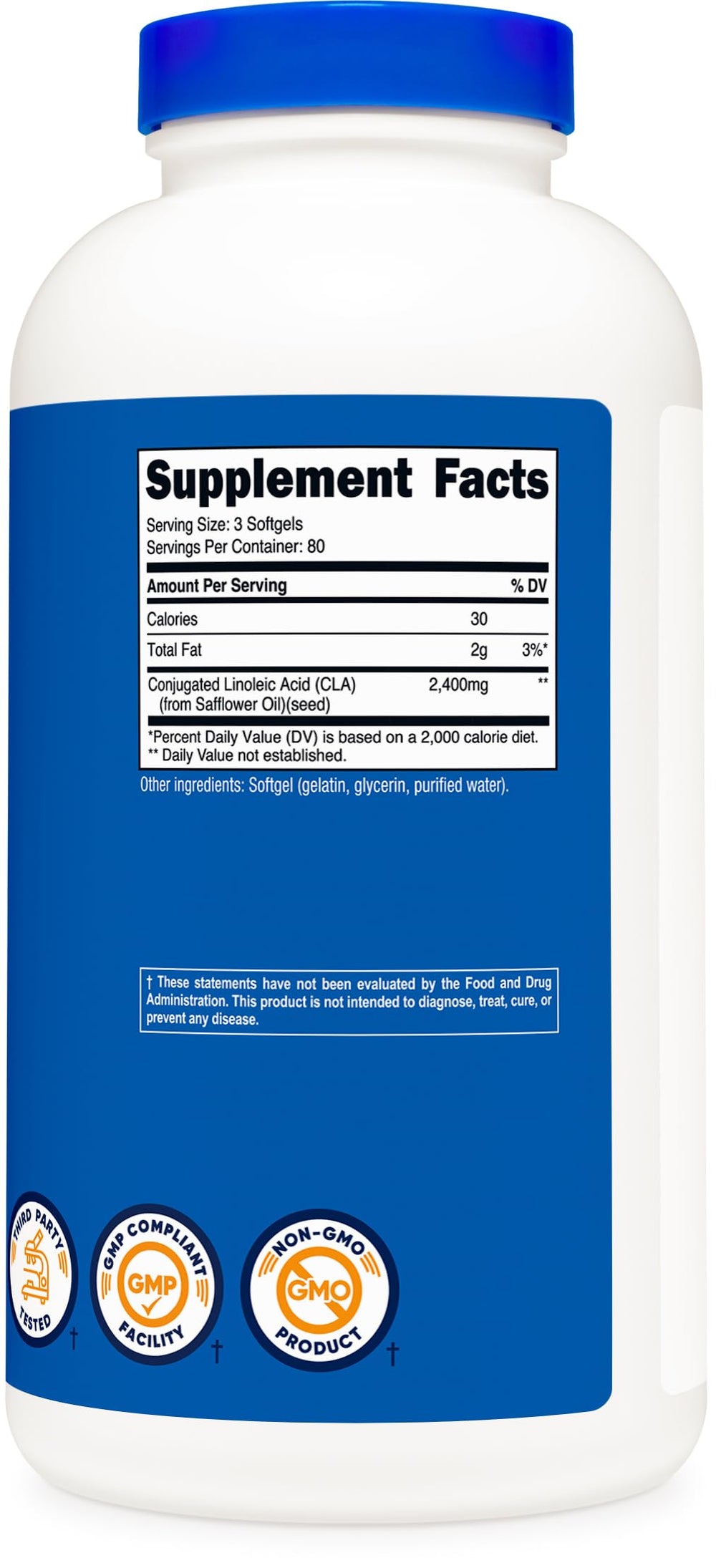 Nutricost CLA 800mg softgel facility image underscores GMP and FDA registration