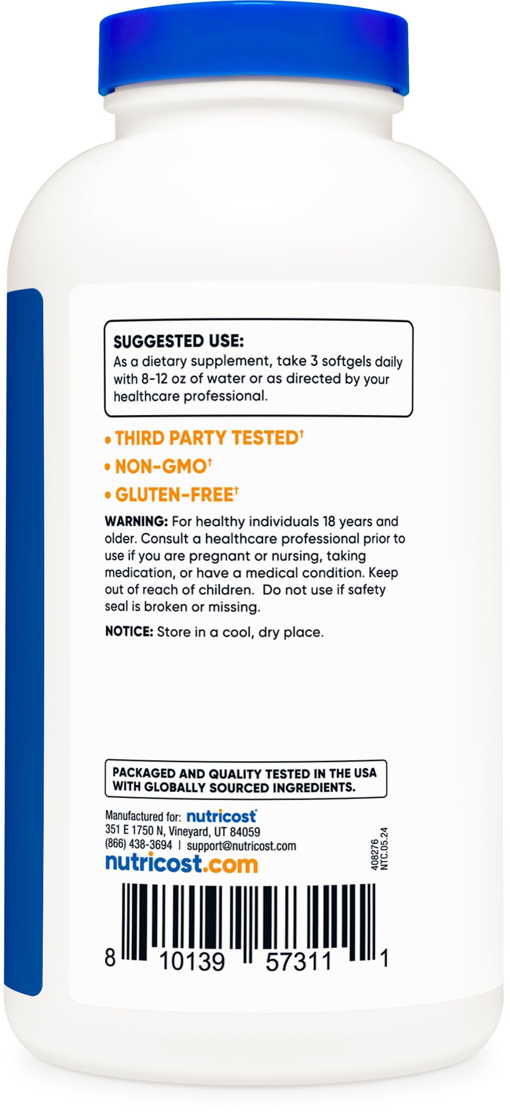 Nutricost CLA 800mg softgel glutenfree label highlights purity