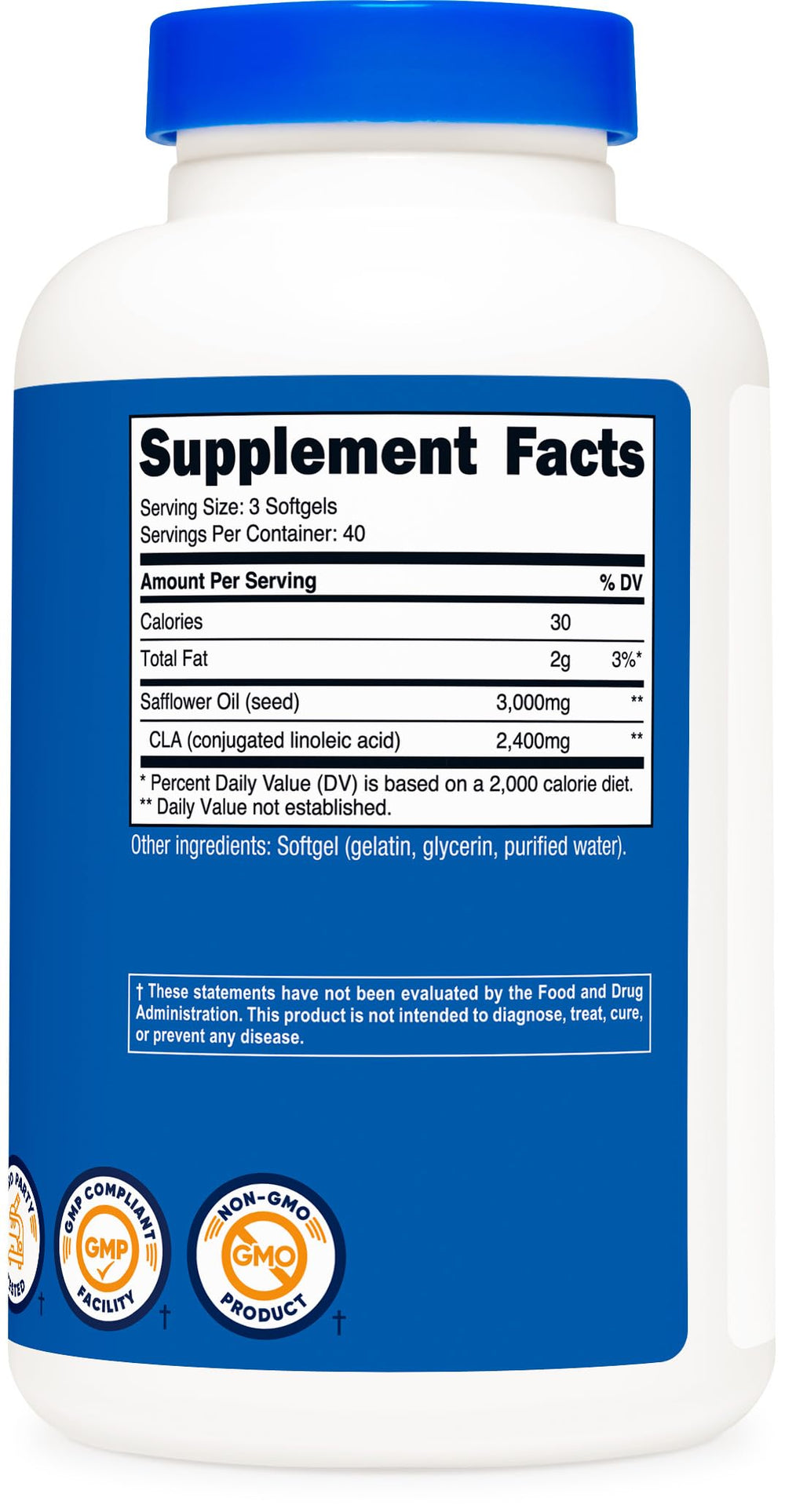 Nutricost CLA bottle beside a glass illustrating daily supplement use
