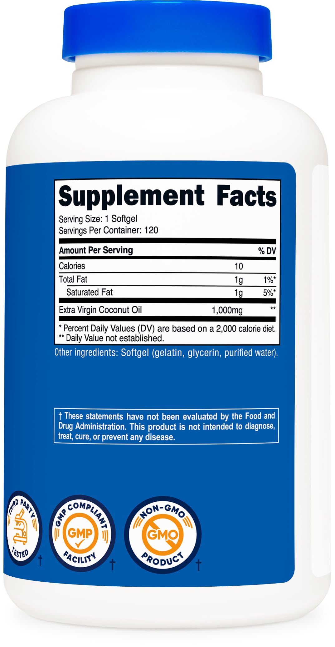 Nutricost coconut oil softgels gluten-free and non-GMO promise