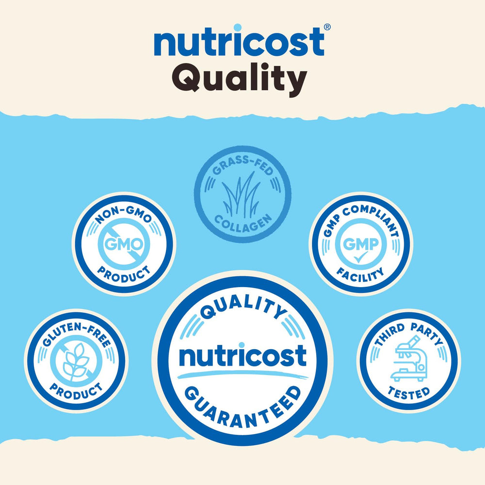 Nutricost collagen peptides powder in a glass shows smooth mixability.
