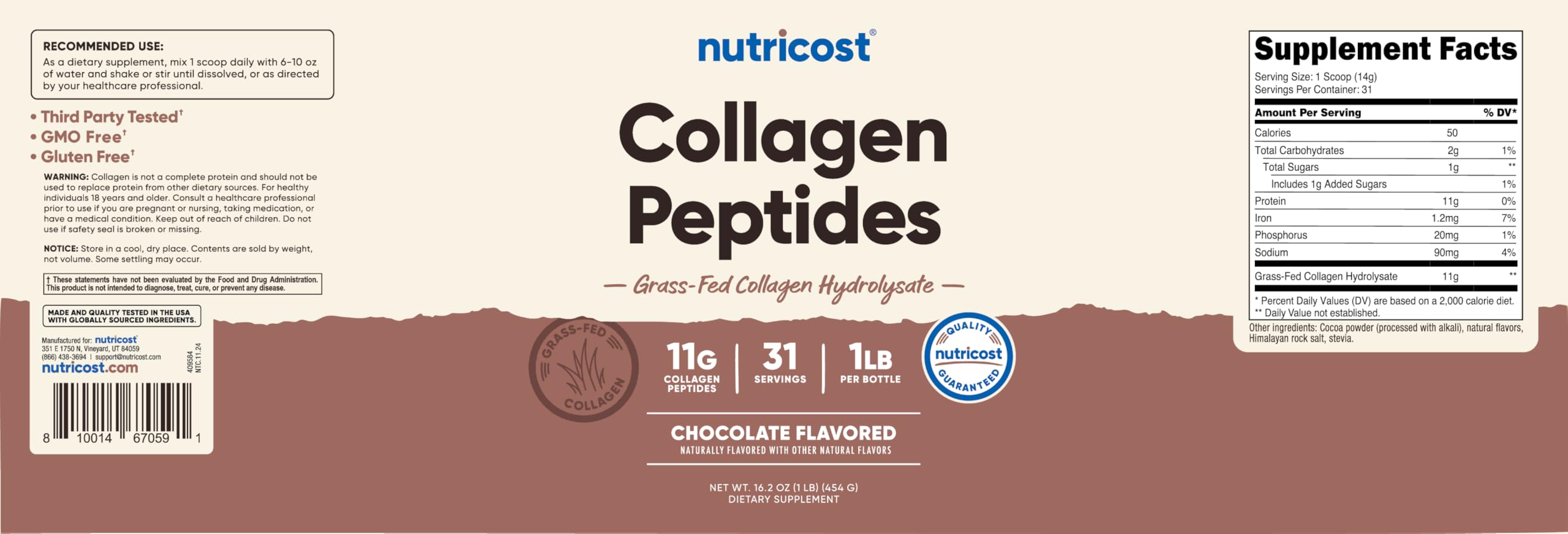 Nutricost Collagen Peptides serving size label ensures consistency.