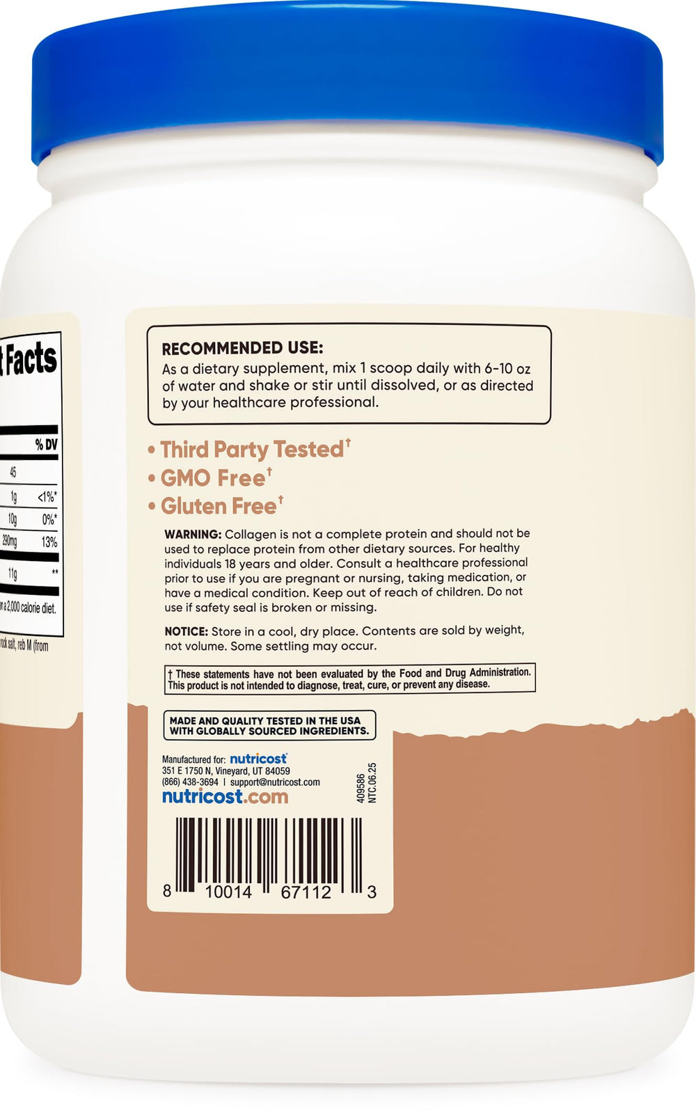 Nutricost collagen powder texture closeup highlights fine hydrolyzed peptides.