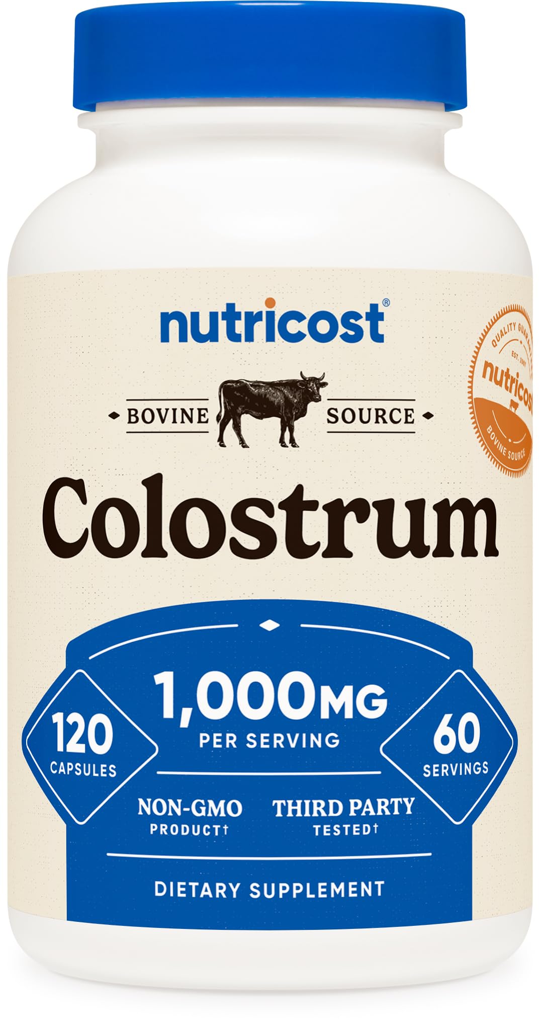 Nutricost Colostrum 1000mg bottle front showing 60 servings