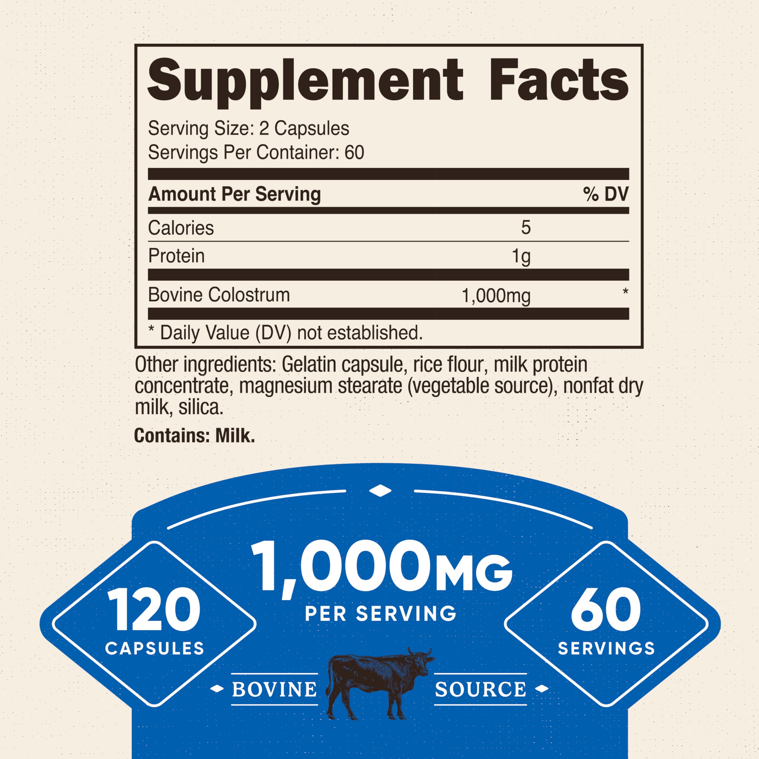 Capsules closeup highlighting two-capsule serving of Nutricost Colostrum