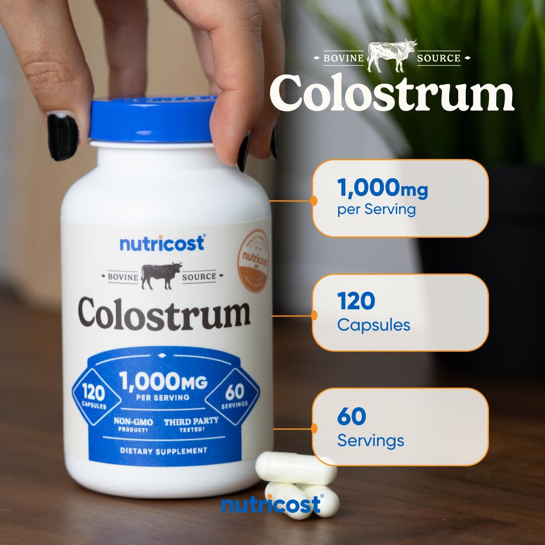 NSF GMP facility badge on Nutricost Colostrum packaging