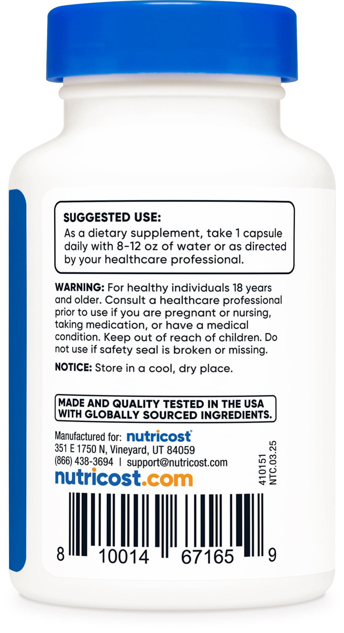 Nutricost CoQ10 bottle dispensing a capsule into the hand.