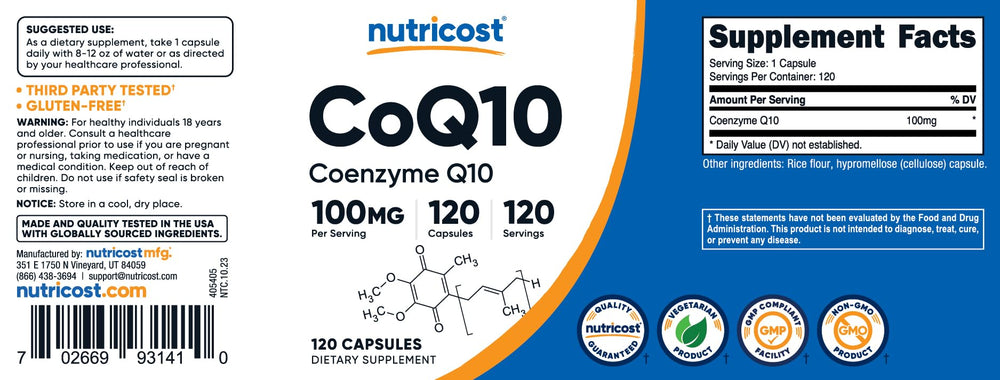 Nutricost CoQ10 serving size of one capsule for simple daily intake