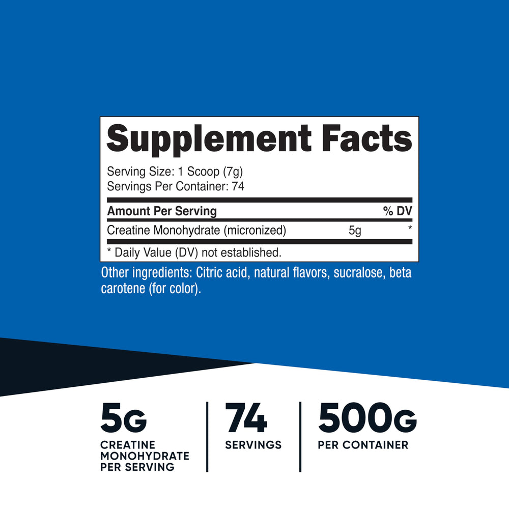 Nutricost Creatine Monohydrate micronized powder with scoop for smooth mixing.
