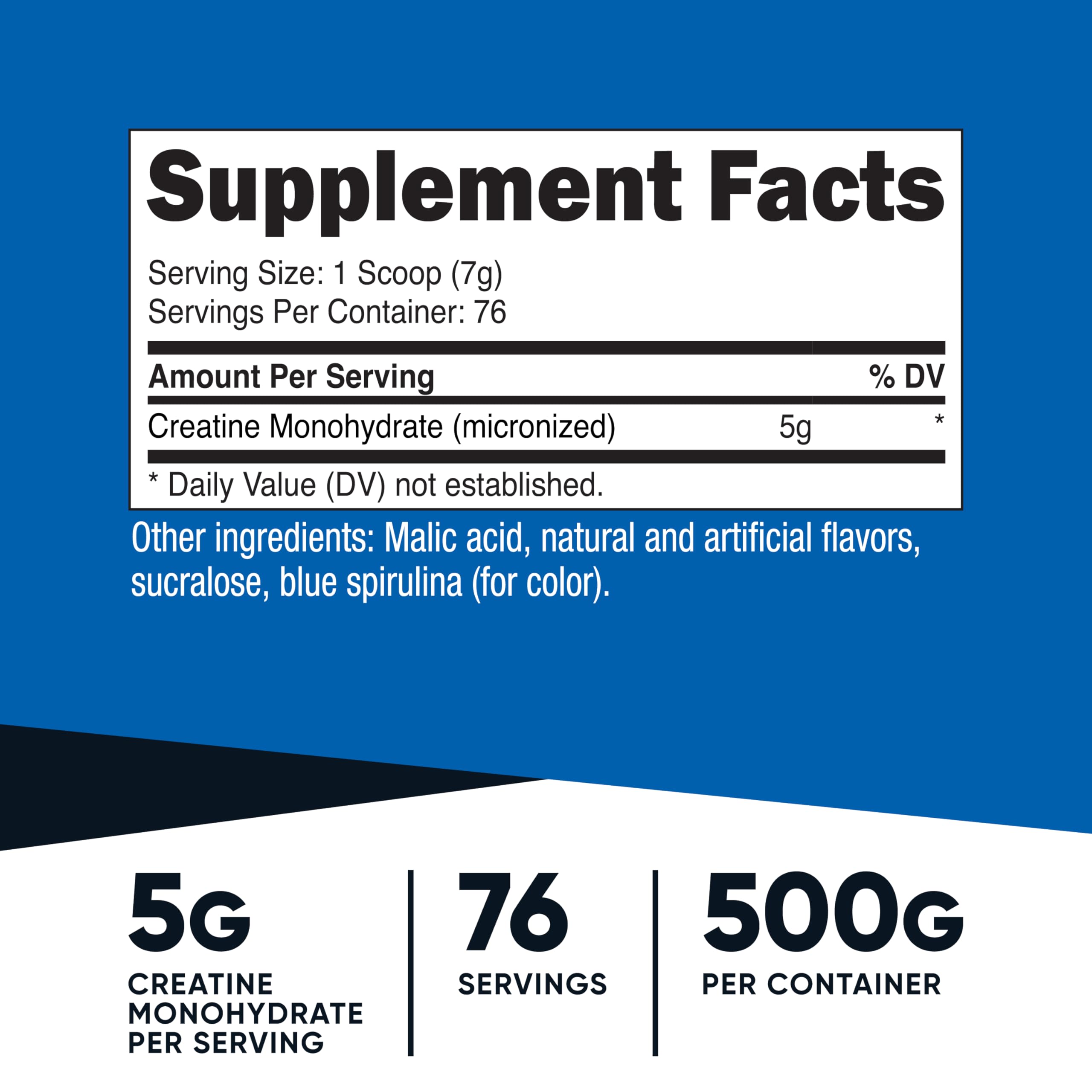 Nutricost Creatine Monohydrate Blue Raspberry scoop shows convenient serving portion.