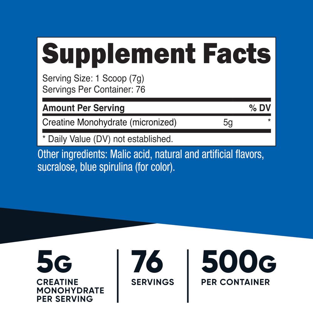 Nutricost Creatine Monohydrate Blue Raspberry scoop shows convenient serving portion.